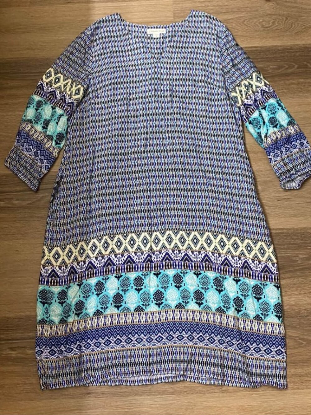 Coldwater Creek Women’s Medium Boho Western Color Block Dress 3/4 Sleeve Resort